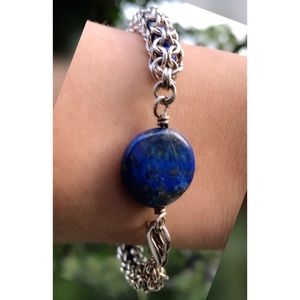 Alaskan Made Blue Lapis Inset Stone Link Bracelet